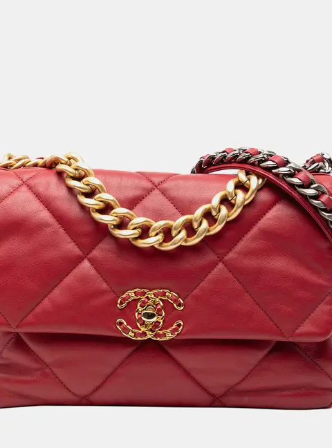 Chanel 19 Large Red Lambskin Leather Flap Bag