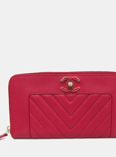 Chanel Mademoiselle Long Pink Lambskin Leather Wallet