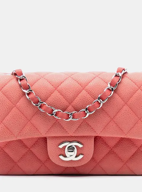 Chanel Mini Rectangular Classic Flap Bag Pink Caviar Leather Shoulder Bag