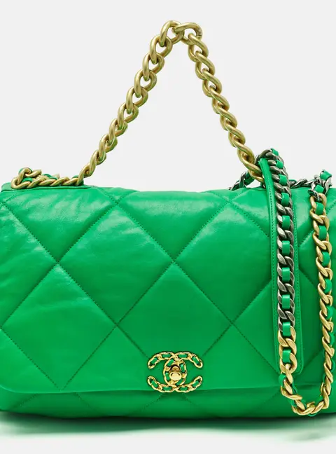 Chanel 19 Maxi Green Quilted Leather Bag