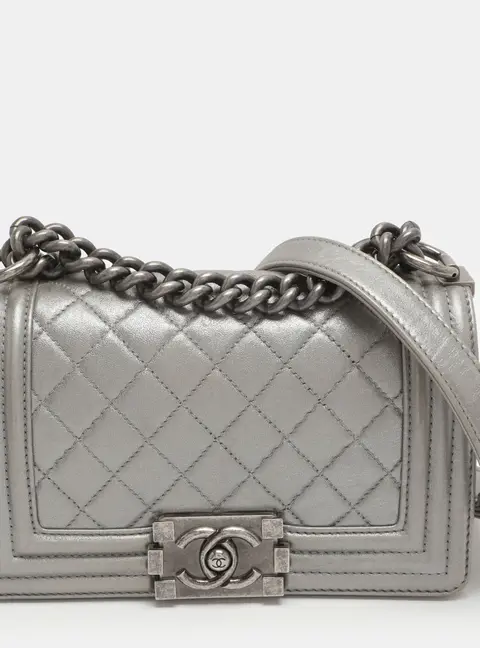 Chanel Boy Small Silver Quilted Leather Flap Bag