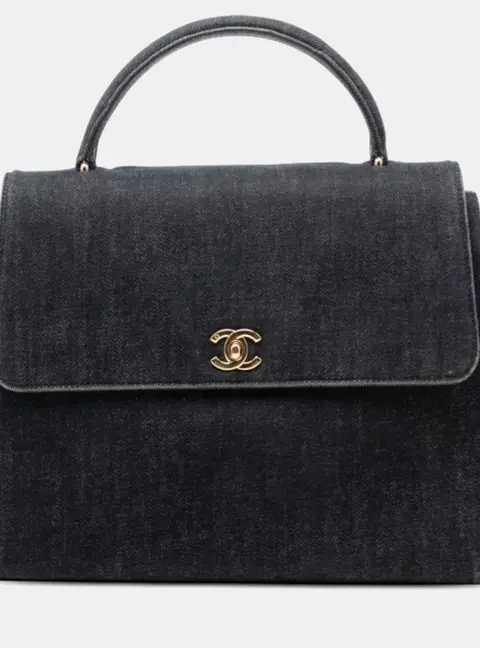 Chanel Black CC Denim Kelly Top Handle Bag