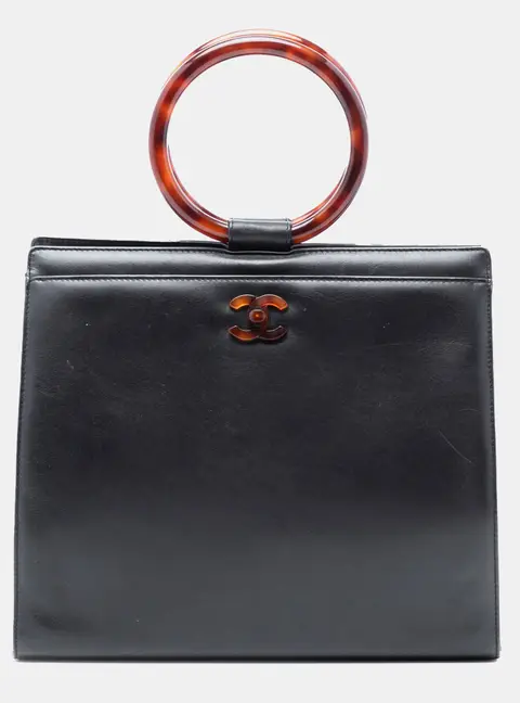 Chanel CC Black Calfskin Leather Top Handle Bag