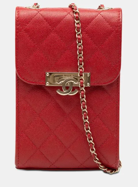 Chanel Golden Class Phone Holder Red Quilted Caviar Leather Crossbody Bag