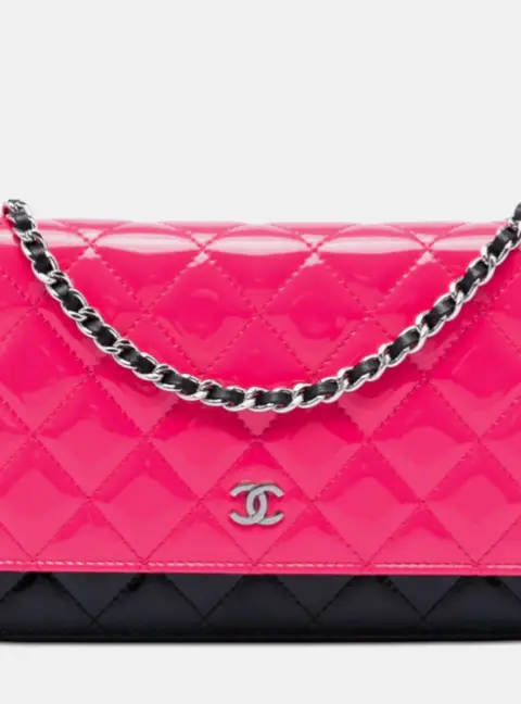 Chanel Wallet on Chain Pink Black Patent Leather Crossbody Bag