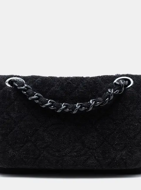 Chanel Quilted Flap Black Terry Cloth Shoulder Bag
