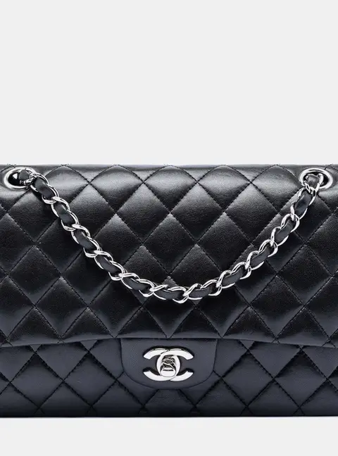 Chanel Classic Medium Black Lambskin Leather Double Flap Bag