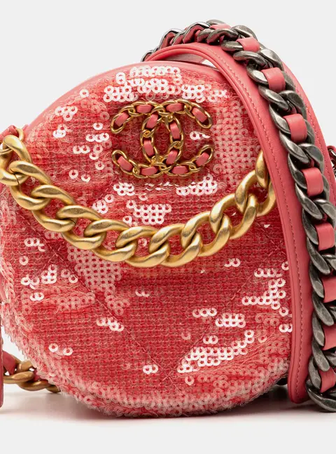 Chanel 19 Round Clutch Mini Pink Sequin Lambskin Leather Crossbody Bag