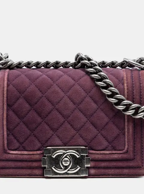 Chanel Boy Small Purple Quilted Velvet Flap Bag