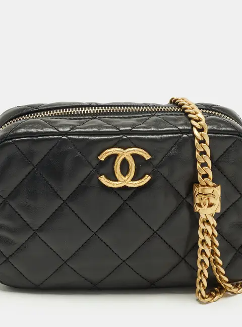 Chanel CC Black Quilted Leather Camera Bag