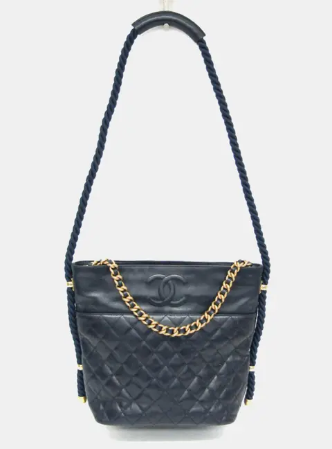 Chanel Matelasse Chain Handle Navy Leather 2-Way Shoulder Bag