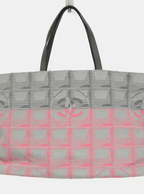 Chanel New Travel Line Gray/Pink Nylon & Canvas Tote Bag