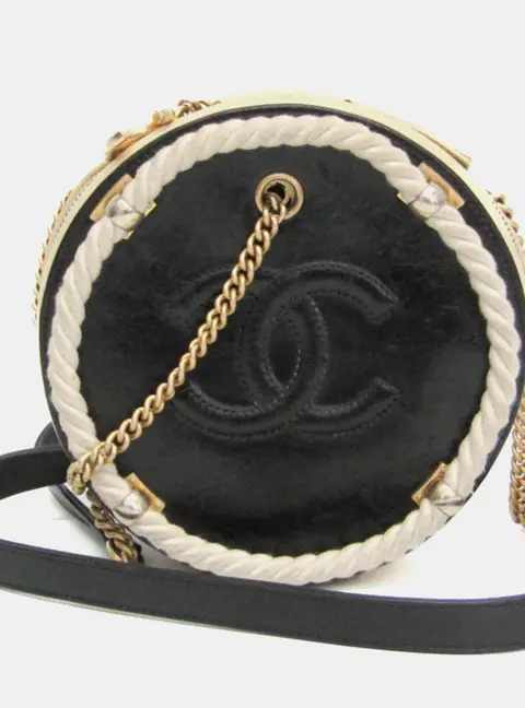 Chanel Coco Mark Round Black/Light Beige Leather Chain Shoulder Bag