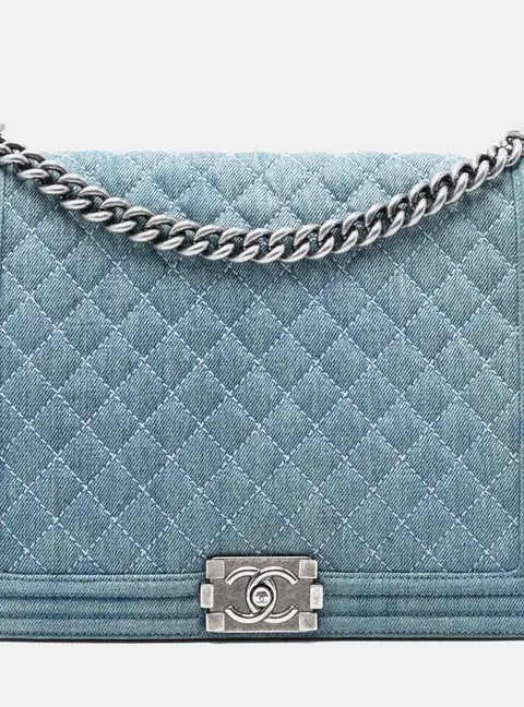 Chanel Boy Large Blue Quilted Denim Flap Bag