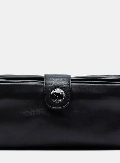 Chanel Globe Emblem Black Lambskin Leather Clutch Bag