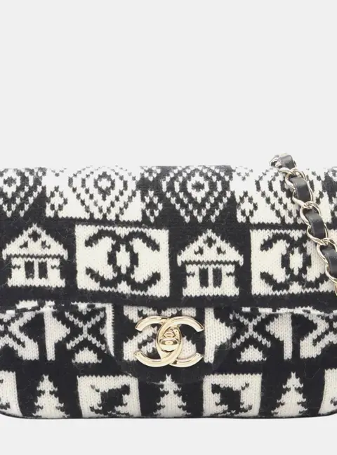 Chanel Coco Neige CC Black Cashmere Knit Flap Bag