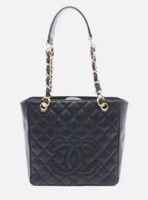 Chanel PST Black Grained Calfskin Leather Tote Bag