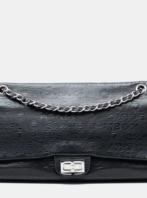Chanel Reissue 2.55 Maxi Black Embossed Calfskin Leather Double Flap Bag