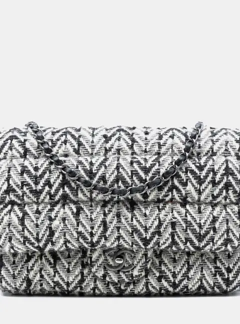 Chanel CC Herringbone Black/White Tweed Flap Bag