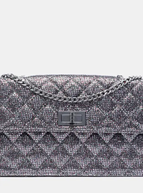 Chanel Reissue 2.55 Silver Quilted Glitter Canvas Flap Bag