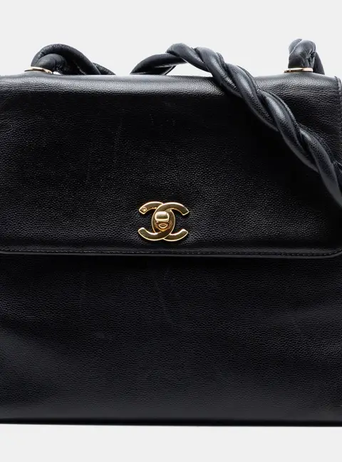 Chanel CC Twisted Strap Black Caviar Leather Shoulder Bag