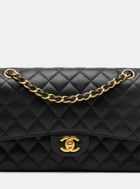 Chanel Classic Medium Black Caviar Leather Double Flap Bag