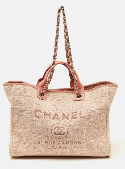Chanel Deauville Large Pink Tweed and Leather Shopper Tote