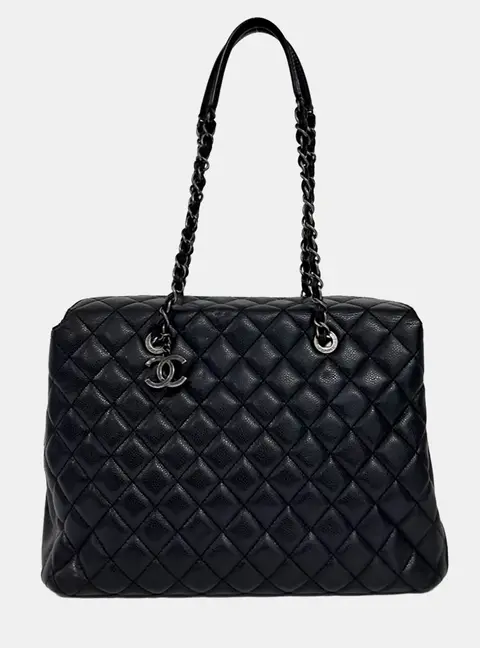 Chanel Large Shopper Black Caviar Leather Top Handle Bag