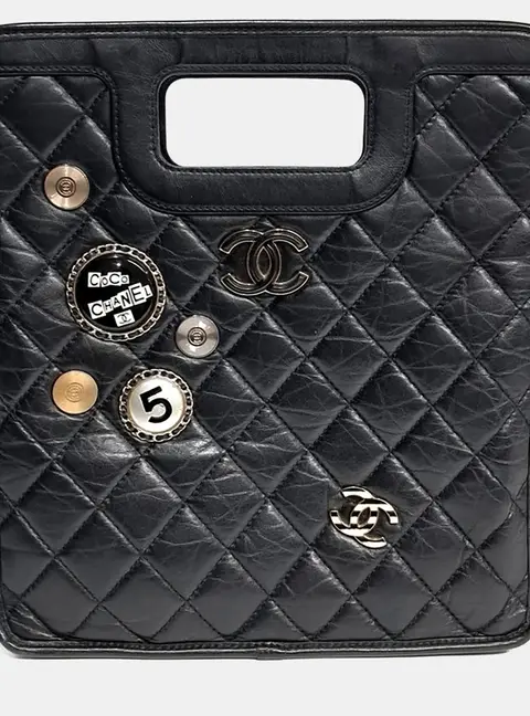 Chanel Charms Small Black Lambskin Leather Shopping Bag