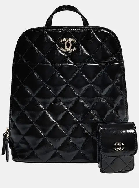 Chanel Quilted Patent Leather Mini Black Patent Leather Backpack Bag