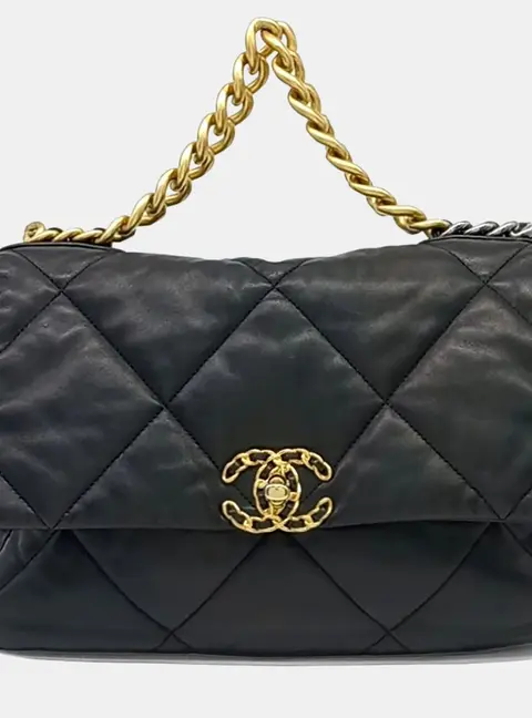 Chanel 19 Large Black Leather Flap Bag