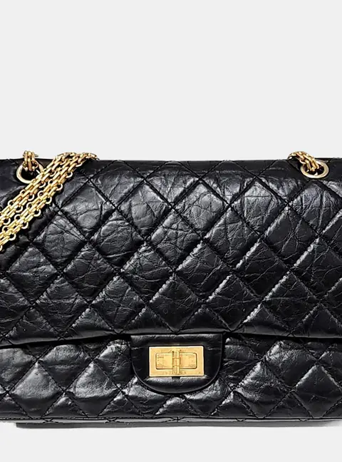 Chanel 2.55 Reissue 226 Black Aged Calfskin Leather Flap Bag