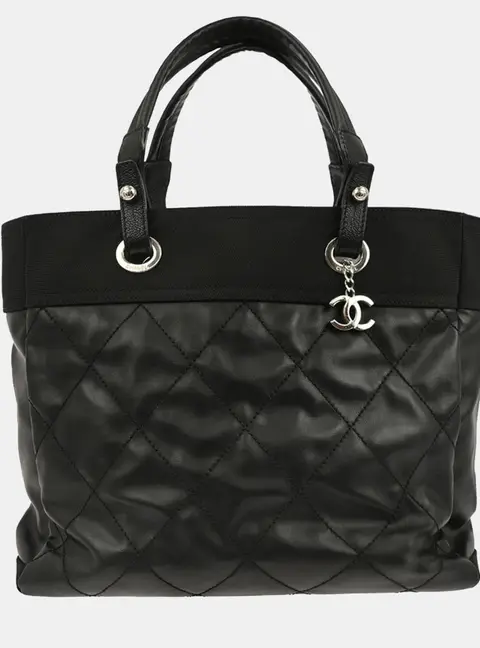 Chanel Paris-Biarritz MM Black Coated Canvas Tote Bag