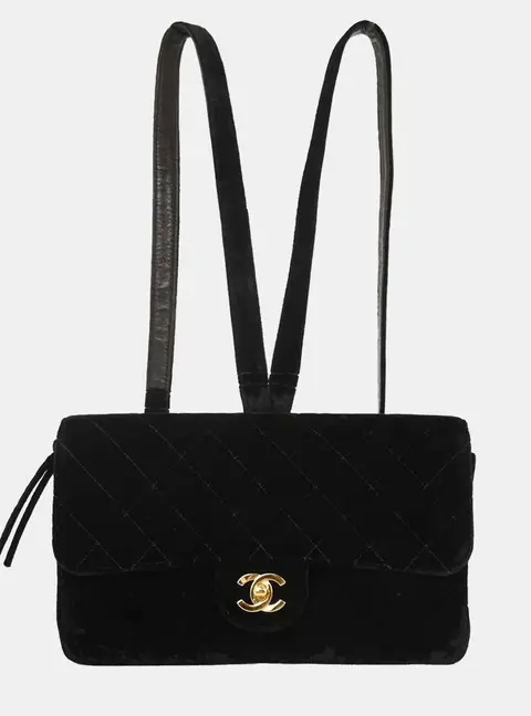 Chanel Flap Backpack Black Quilted Velvet Backpack Bag