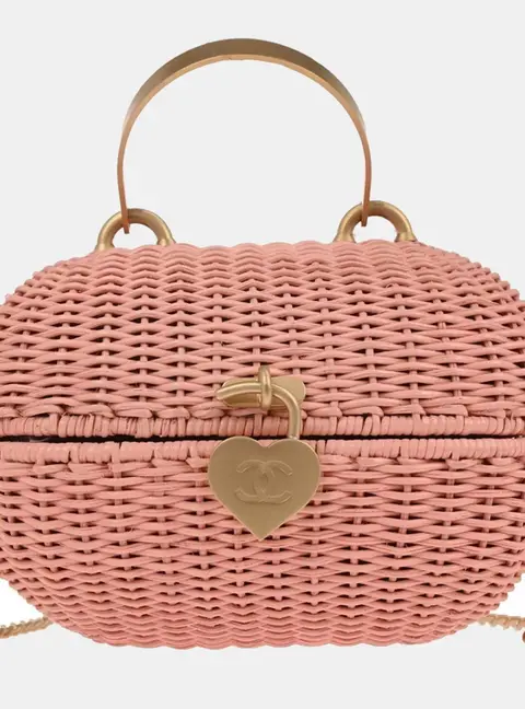 Chanel Heart Lock Pink Rattan Basket Bag