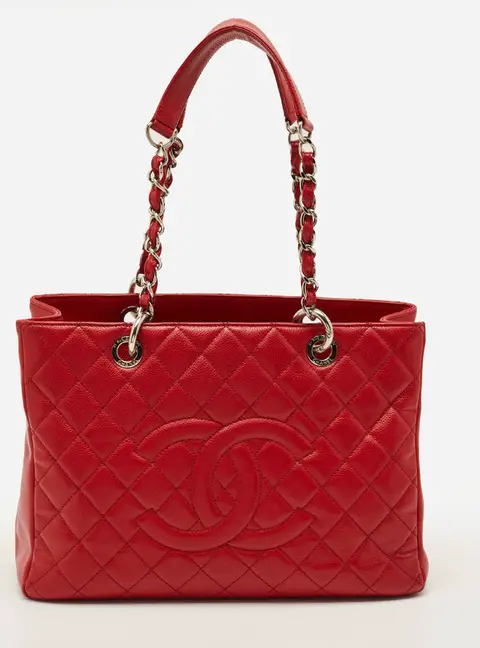 Chanel GST Red Quilted Caviar Leather Grand Shopping Tote