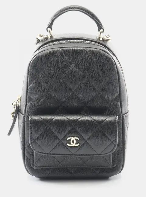 Chanel Quilted Black Grained Calfskin Leather Backpack Bag