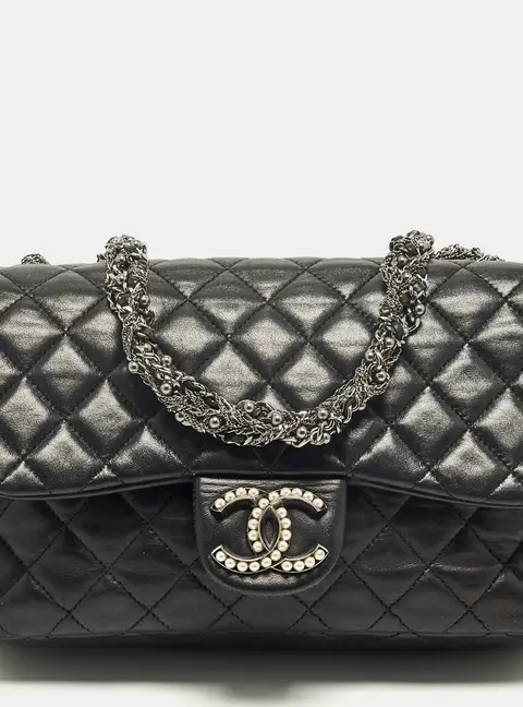 Chanel Westminster Pearl Single Flap Medium Black Quilted Leather Bag