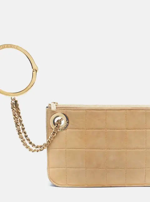Chanel Timeless Handcuff Beige/Black Cube Quilted Nubuck Leather Clutch