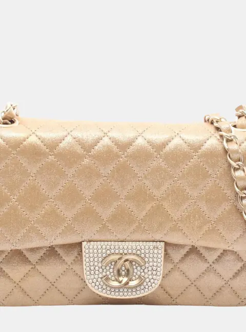 Chanel Classic Flap Small Gold Iridescent Lambskin Leather Shoulder Bag