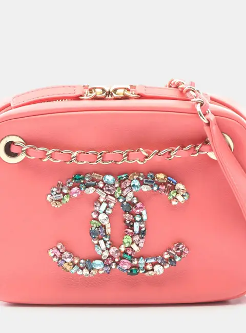 Chanel Pink Lambskin Giant Crystal CC Camera Bag
