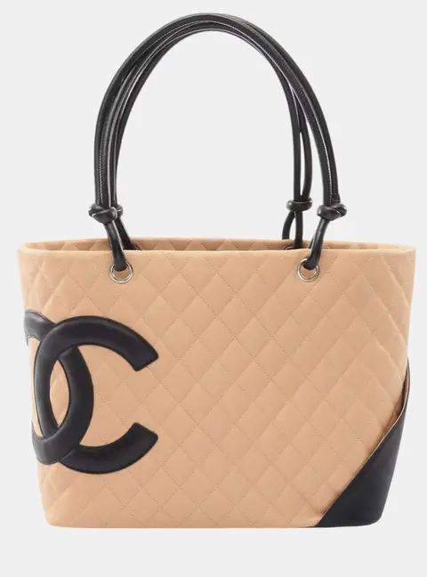 Chanel Cambon Ligne Large Beige Quilted Lambskin Leather Tote Bag