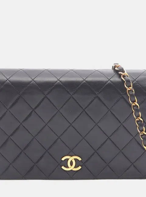 Chanel Quilted Black Lambskin Leather Full Flap Bag