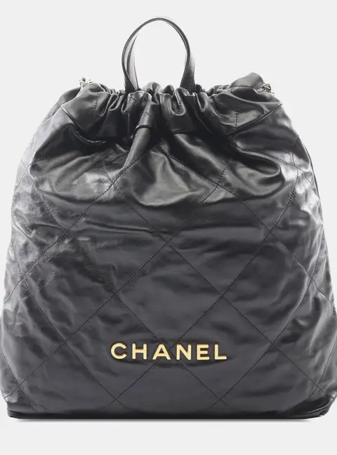 Chanel 22 Backpack Black Quilted Calfskin Leather Drawstring Bag