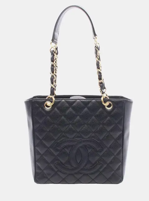Chanel Small Shopping Black Caviar Leather Top Handle Bag