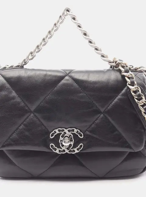 Chanel 19 Medium Black Lambskin Leather Flap Bag