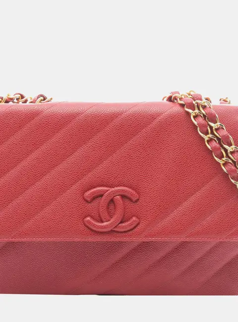 Chanel Red Jumbo Diagonal Quilt Flap Bag