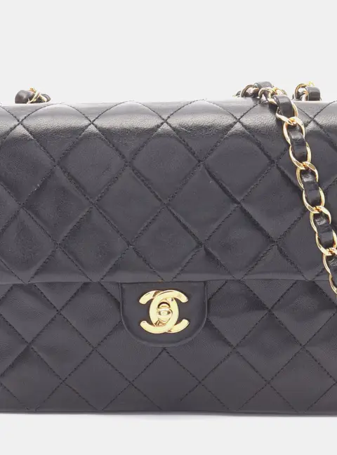 Chanel Classic Mini Square Flap Black Lambskin Leather Shoulder Bag