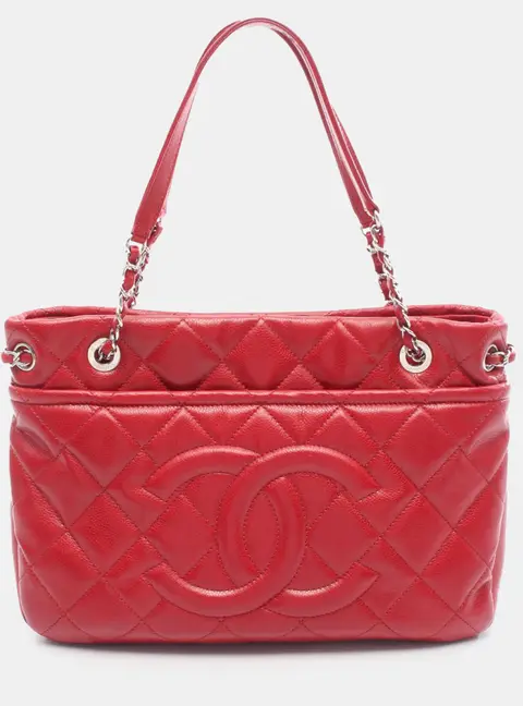 Chanel Soft Shopper Red Caviar Leather Shoulder Bag