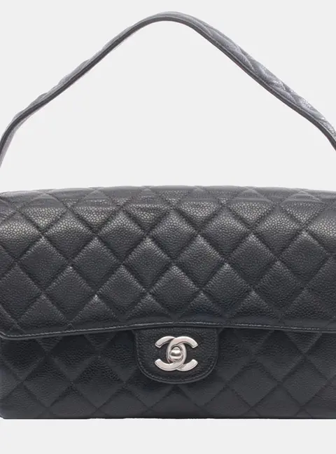 Chanel Double Sided Flap Black Caviar Leather Shoulder Bag